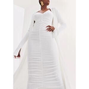 SER.O.YA. Ballor Ruched Midi Dress in White Size Small Gently Used Bridal